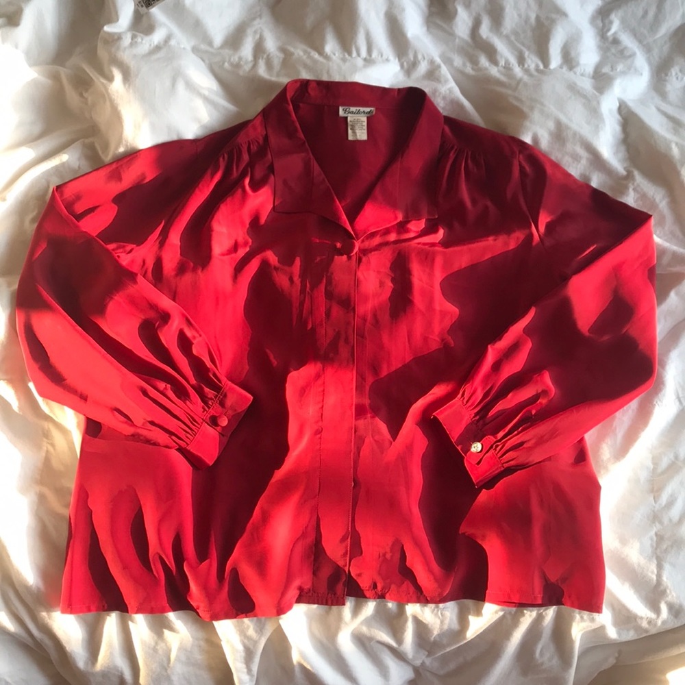 Plus Size Vintage deep red button up blouse